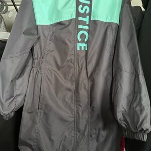 Justice Kids Raincoat - Gray and Green brand new never worn